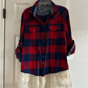 JACHS Girlfriend Red and Blue Plaid Button Down Shirt